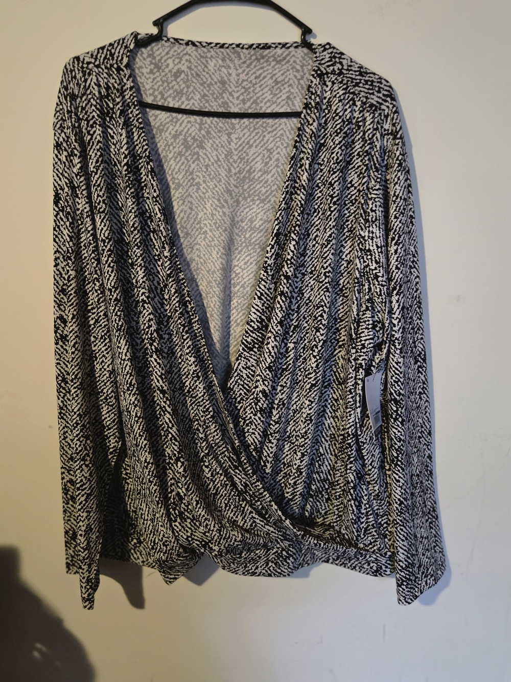 Nine West Black and White Wrap-Front V-Neck Tunic